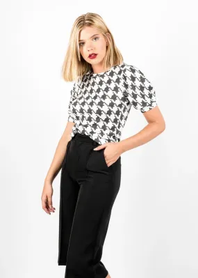 Large Houndstooth Check Black and White Sweater Styled Blouse by Linu