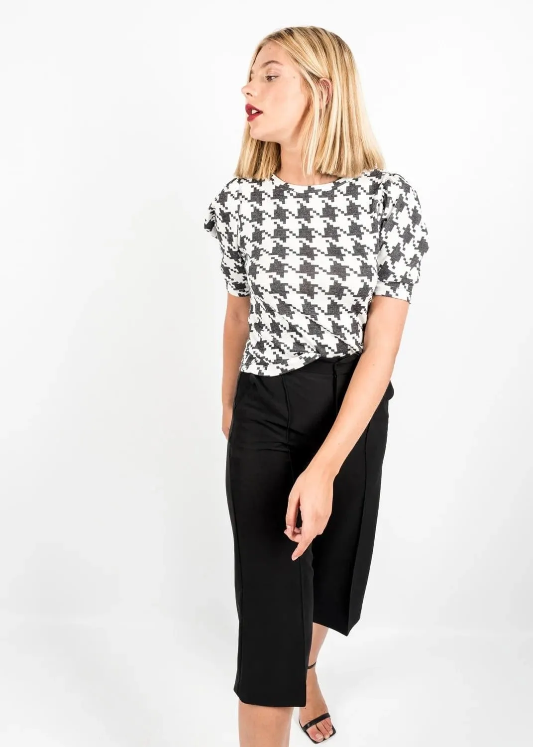 Large Houndstooth Check Black and White Sweater Styled Blouse by Linu