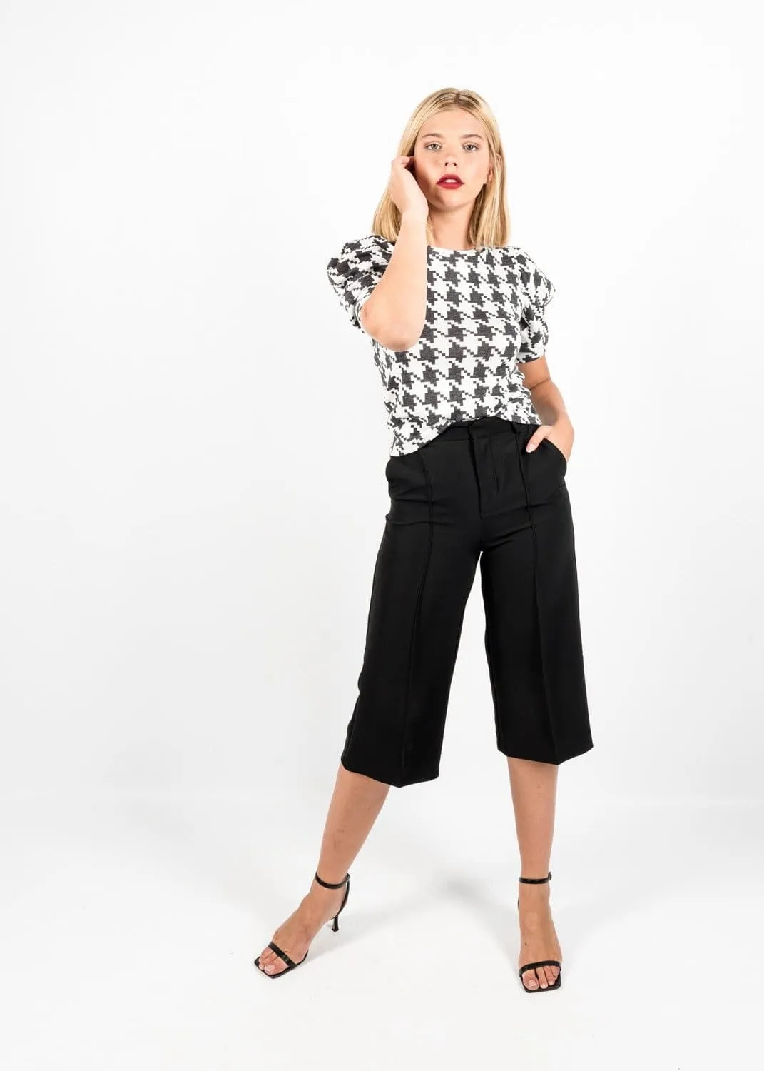 Large Houndstooth Check Black and White Sweater Styled Blouse by Linu