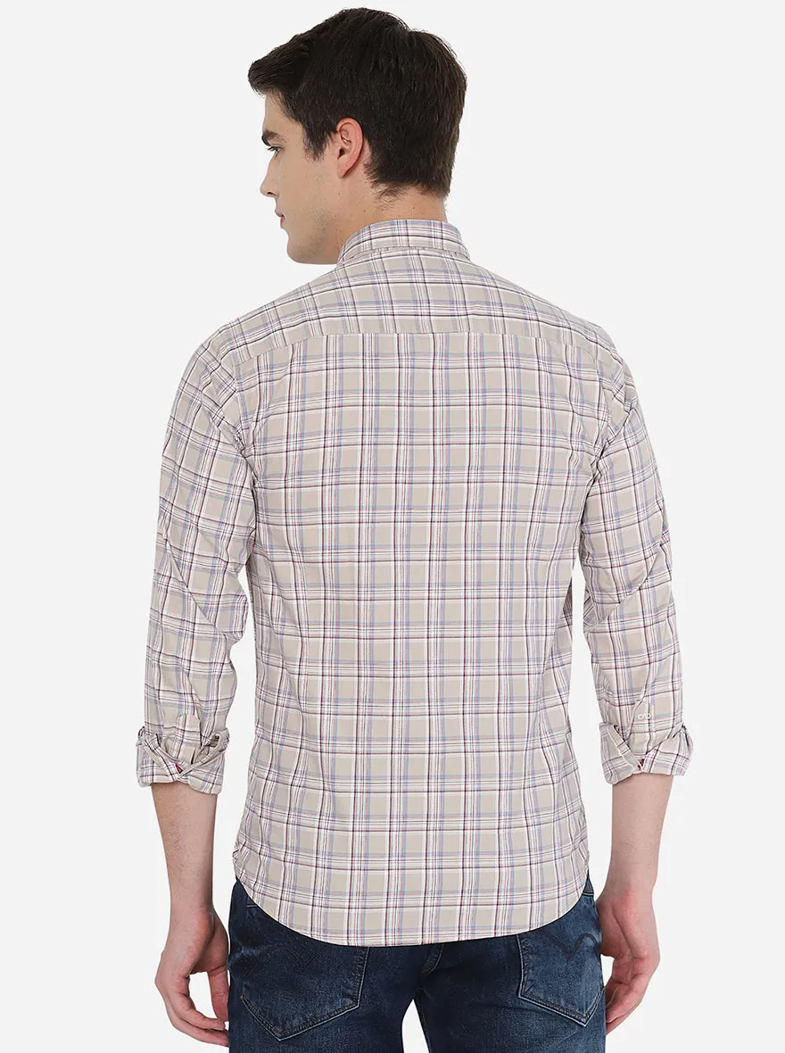 Light Olive Checked Slim Fit Casual Shirt | JadeBlue