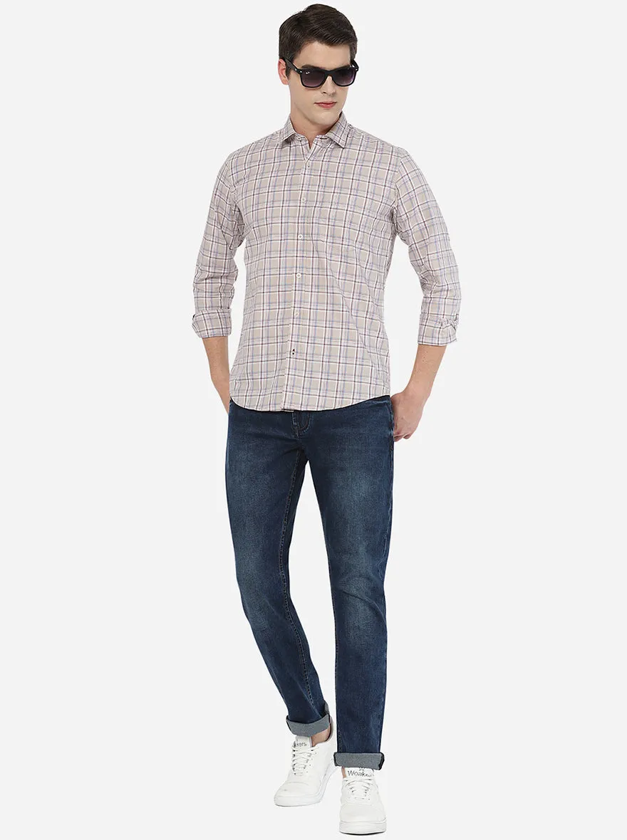 Light Olive Checked Slim Fit Casual Shirt | JadeBlue