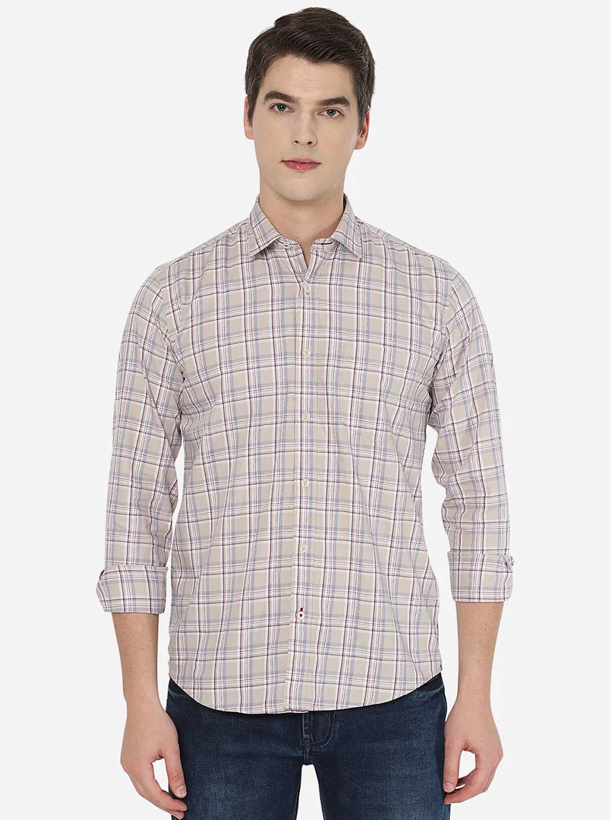 Light Olive Checked Slim Fit Casual Shirt | JadeBlue