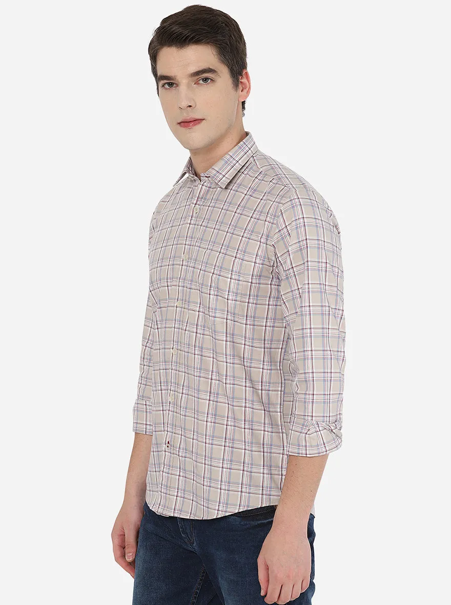 Light Olive Checked Slim Fit Casual Shirt | JadeBlue