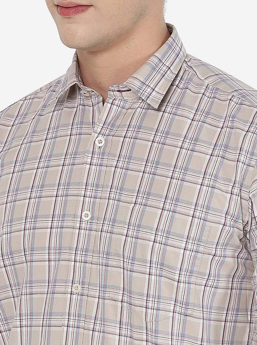 Light Olive Checked Slim Fit Casual Shirt | JadeBlue