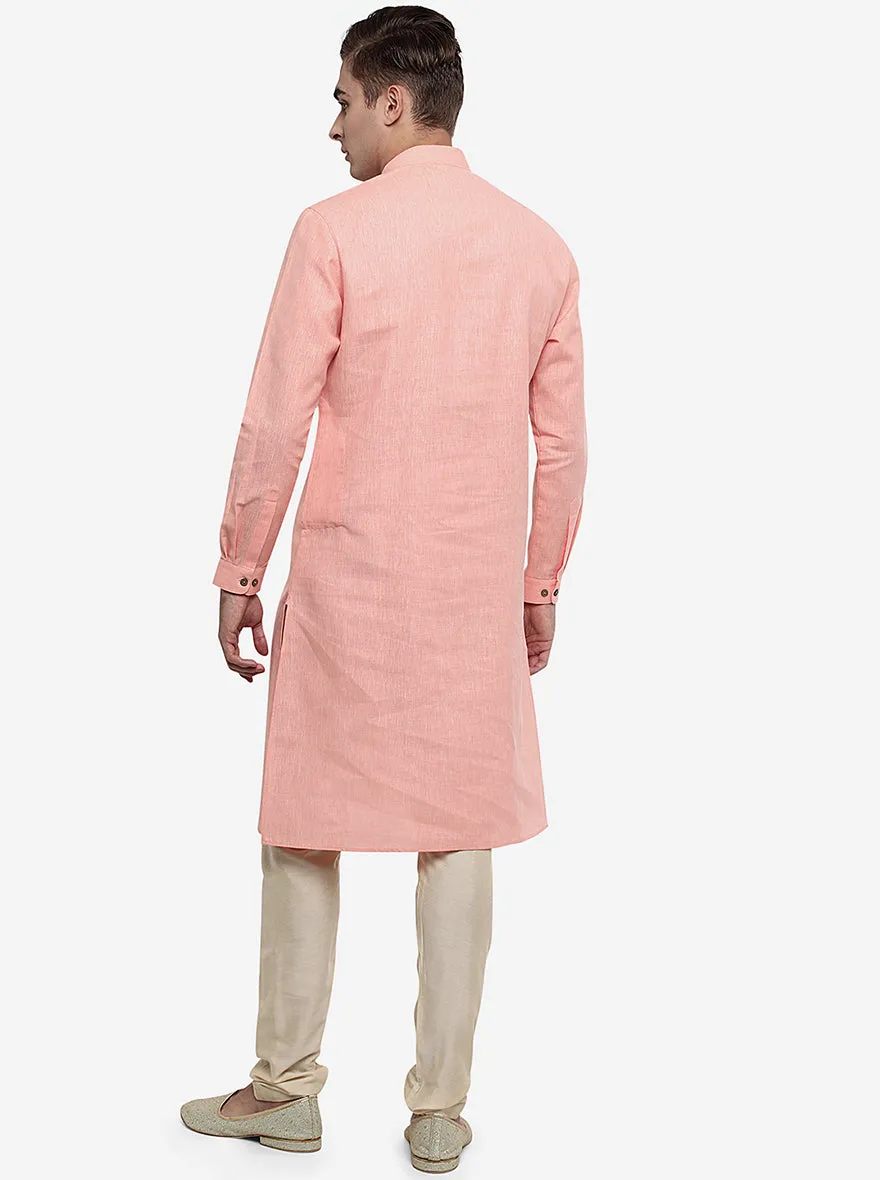 Light Pink Self Textured Regular Fit Modi Kurta | Modi Kurta