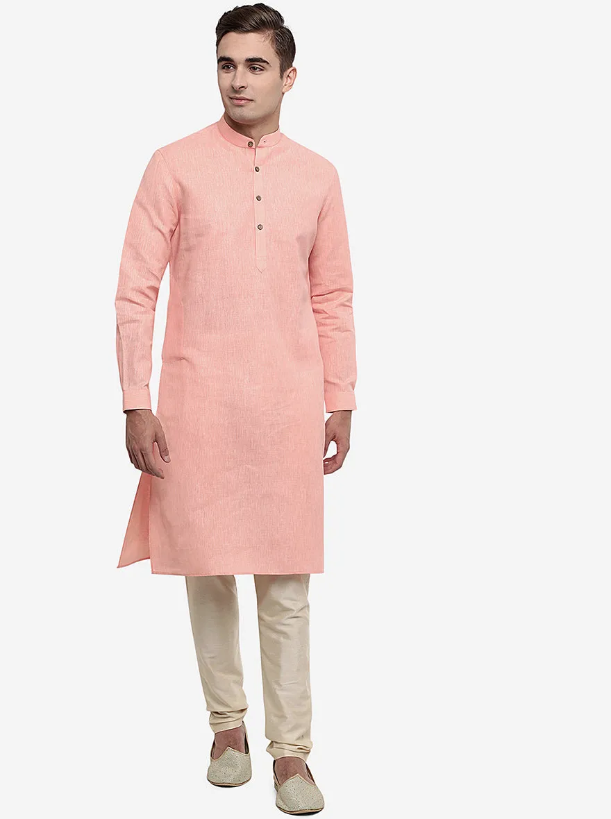 Light Pink Self Textured Regular Fit Modi Kurta | Modi Kurta