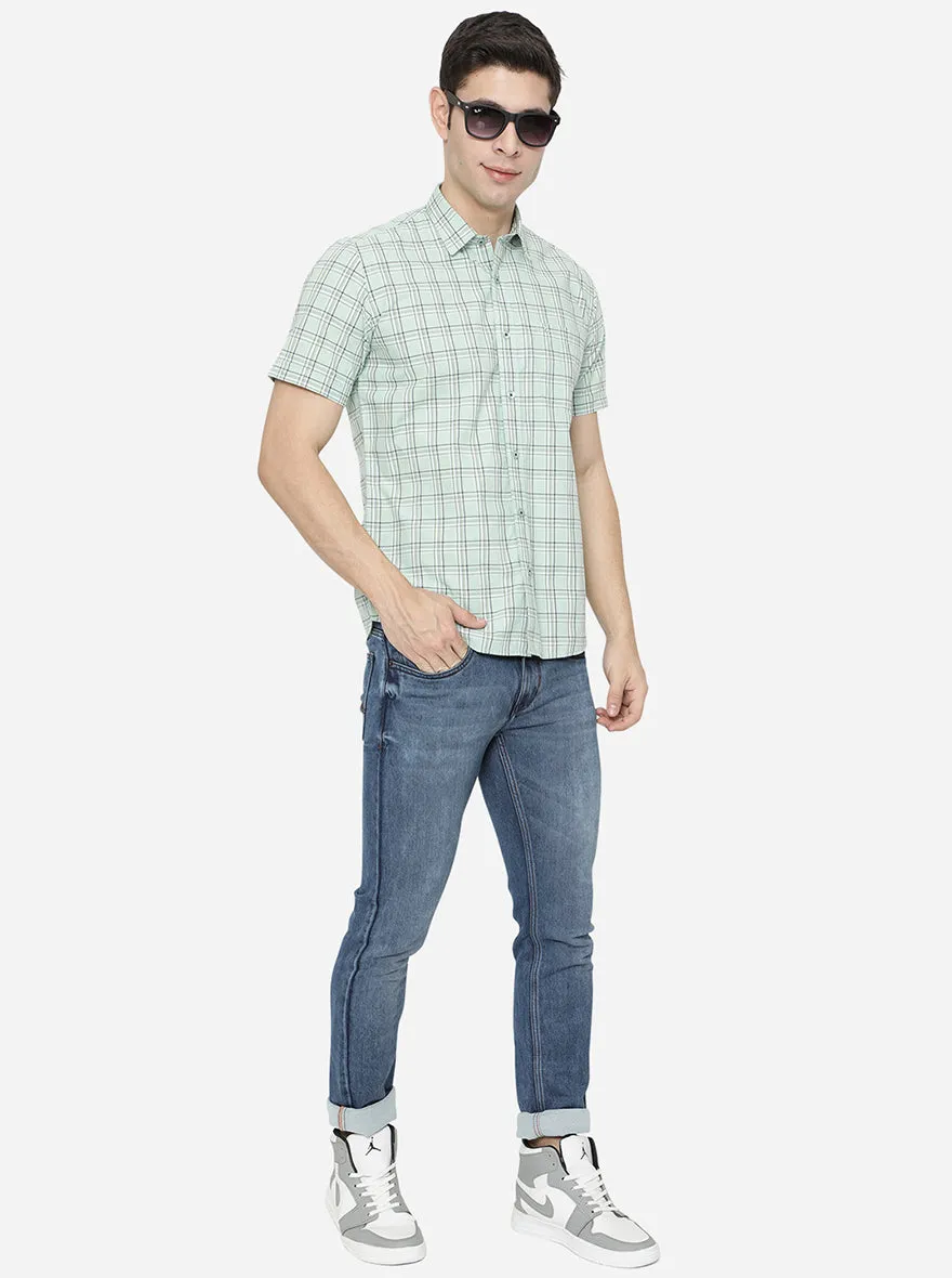 Lucite Green Checked Slim Fit Casual Shirt | Greenfibre