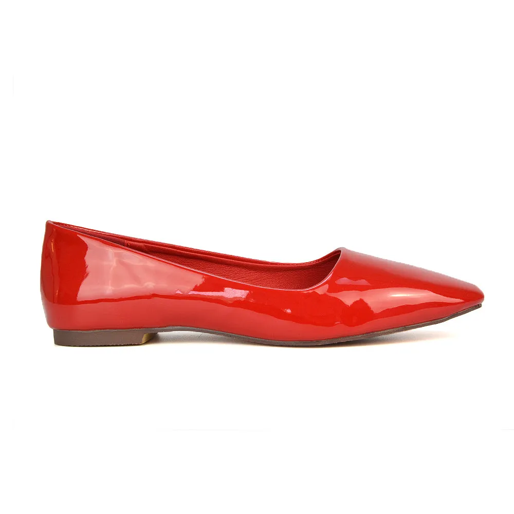 Maci Square Toe Slip on Flat Heel Ballerina Pumps in Cherry Red Patent