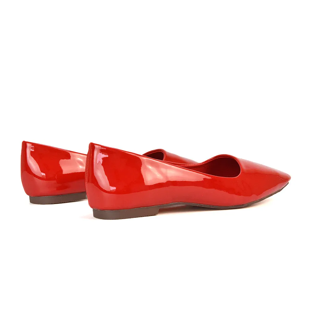 Maci Square Toe Slip on Flat Heel Ballerina Pumps in Cherry Red Patent