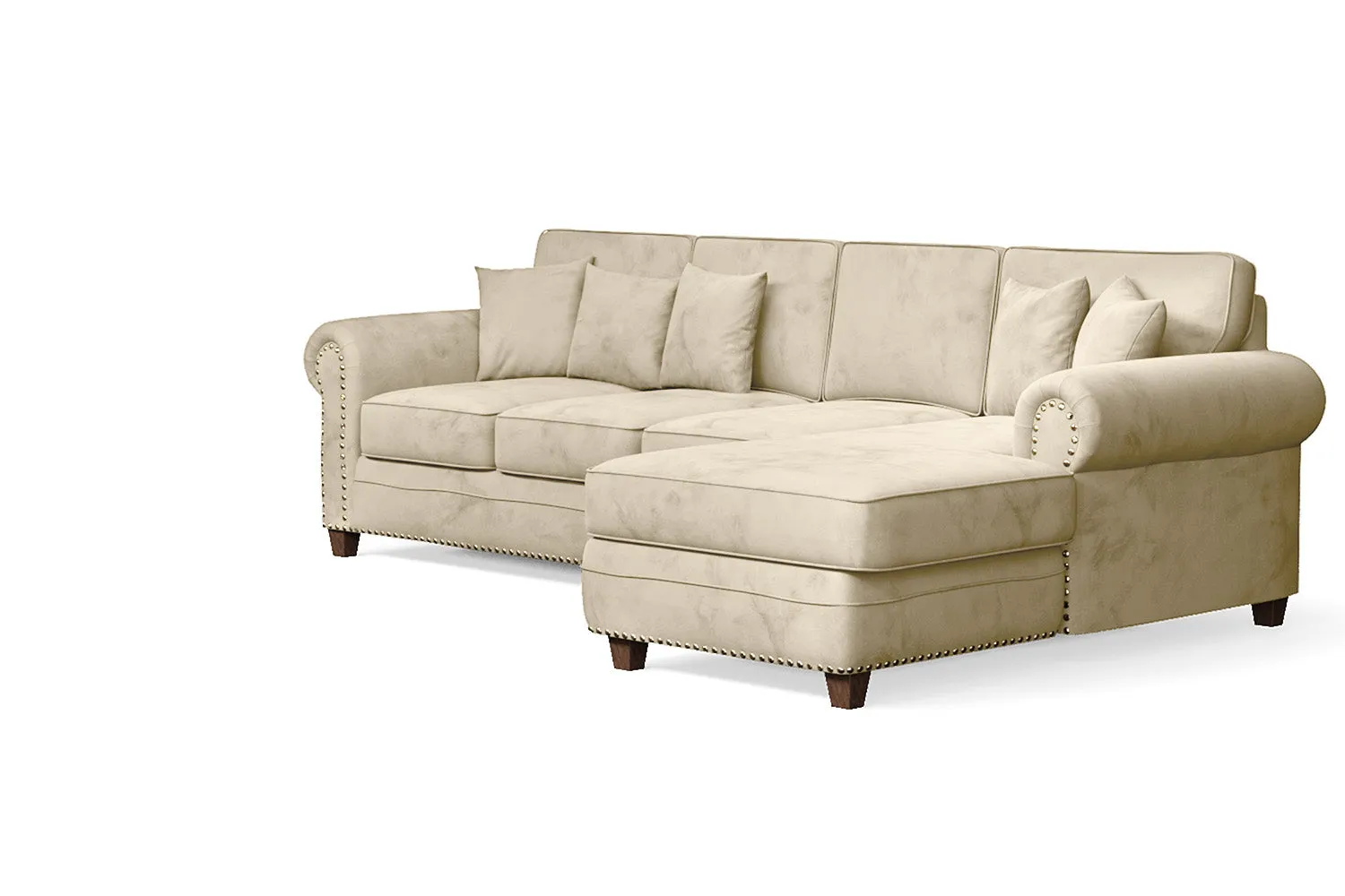 Marano 4 Seater Right Hand Facing Chaise Lounge Corner Sofa Cream Velvet