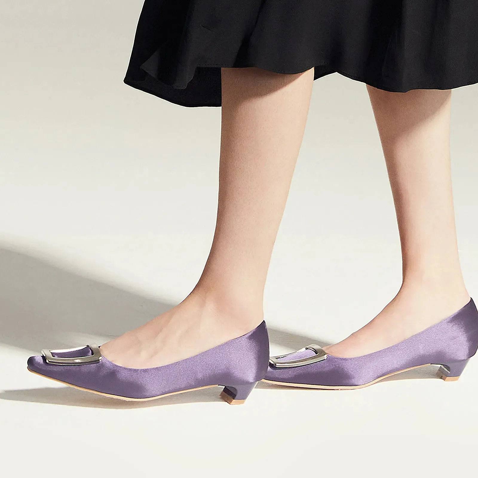 Metal Buckle Satin Low Heel (Lucia) Purple