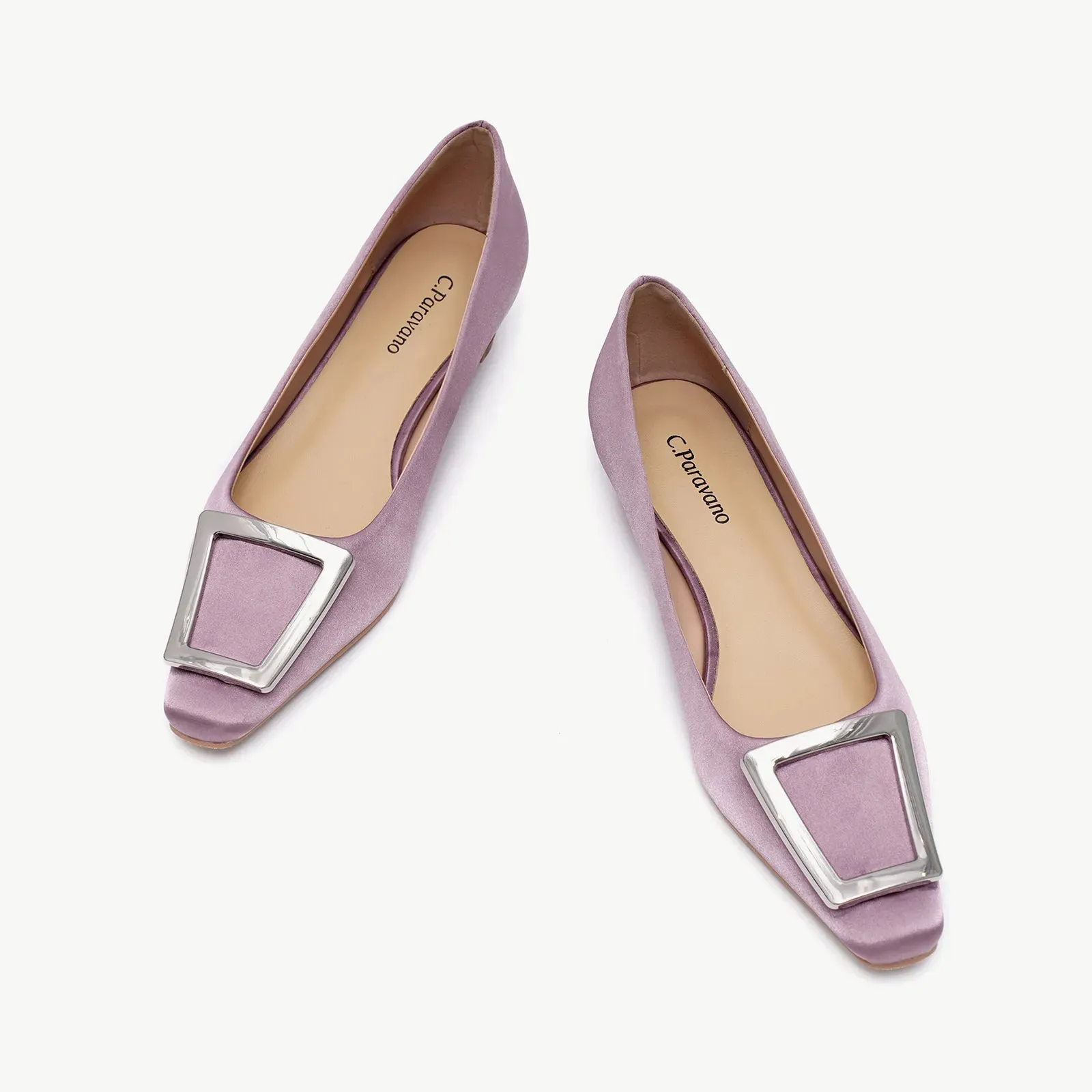 Metal Buckle Satin Low Heel (Lucia) Purple