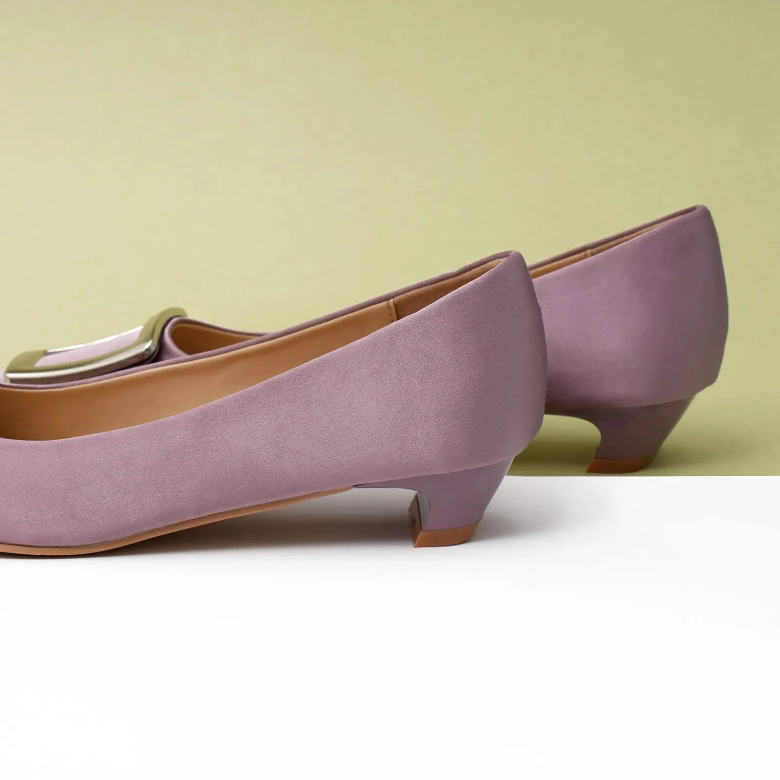 Metal Buckle Satin Low Heel (Lucia) Purple