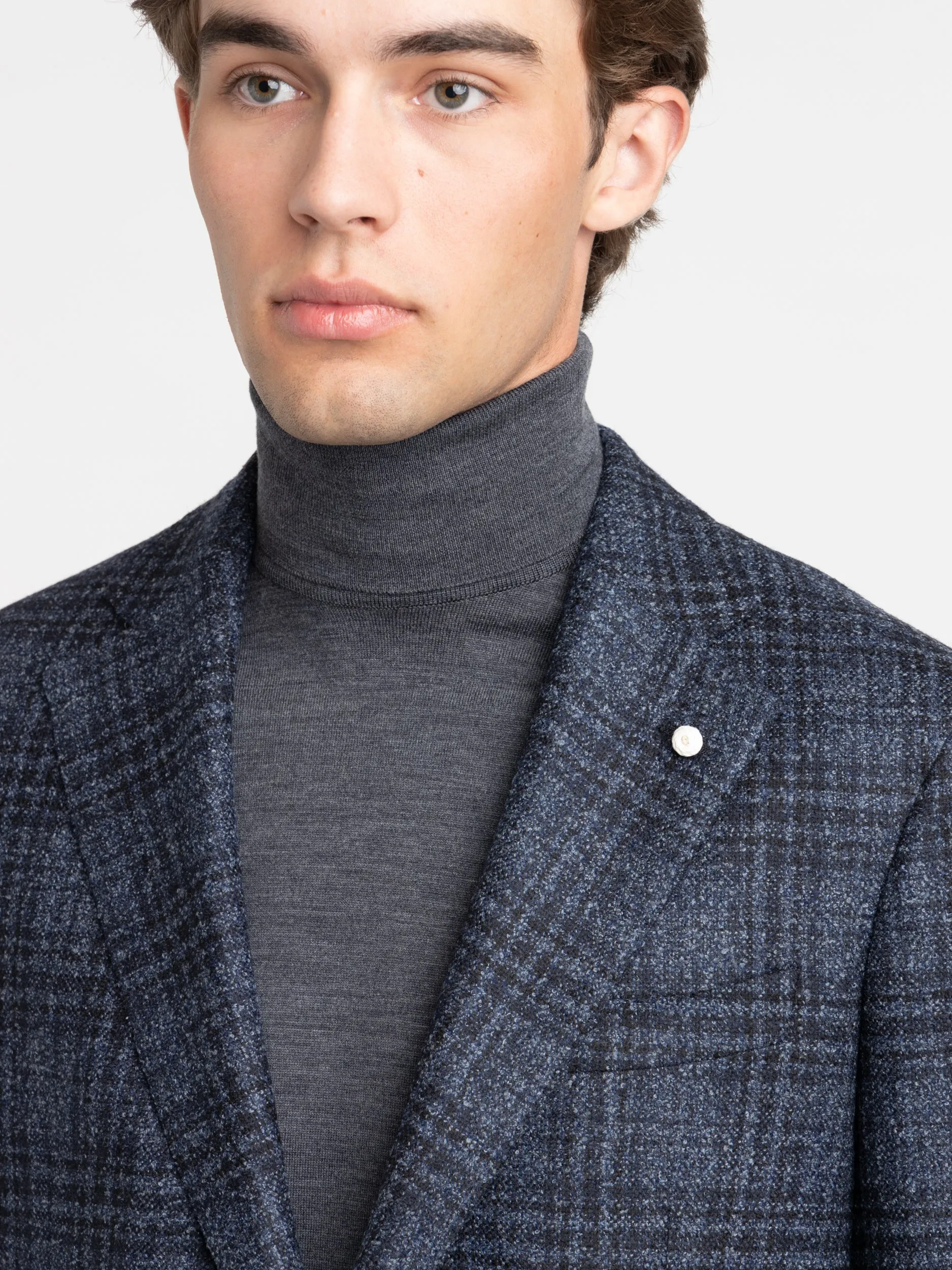 Navy Check Wool-Blend Sport Jacket