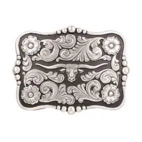 Nocona Black and Silver Longhorn Steerhead Belt Buckle