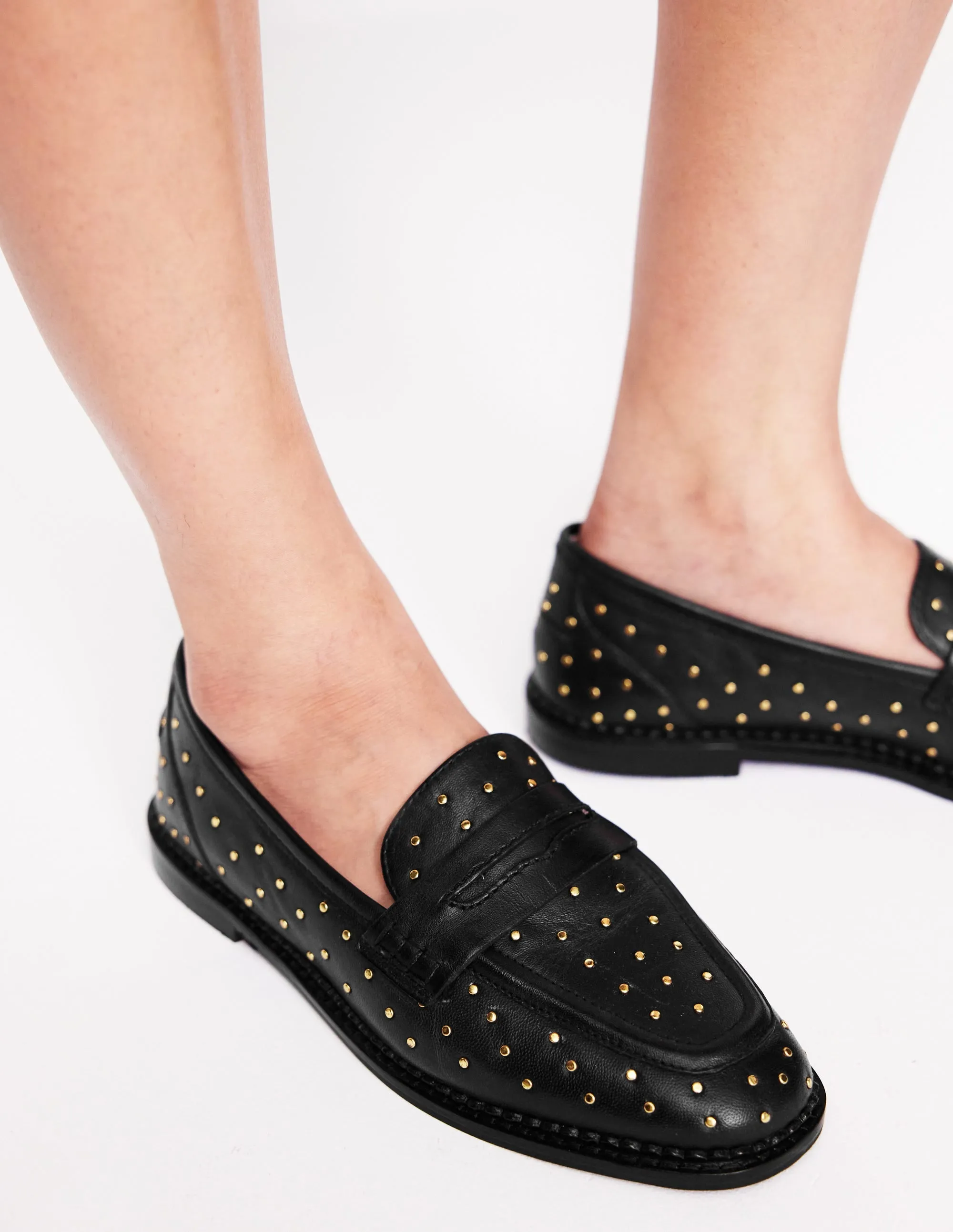 Nya Structured Penny Loafers-Black Studs