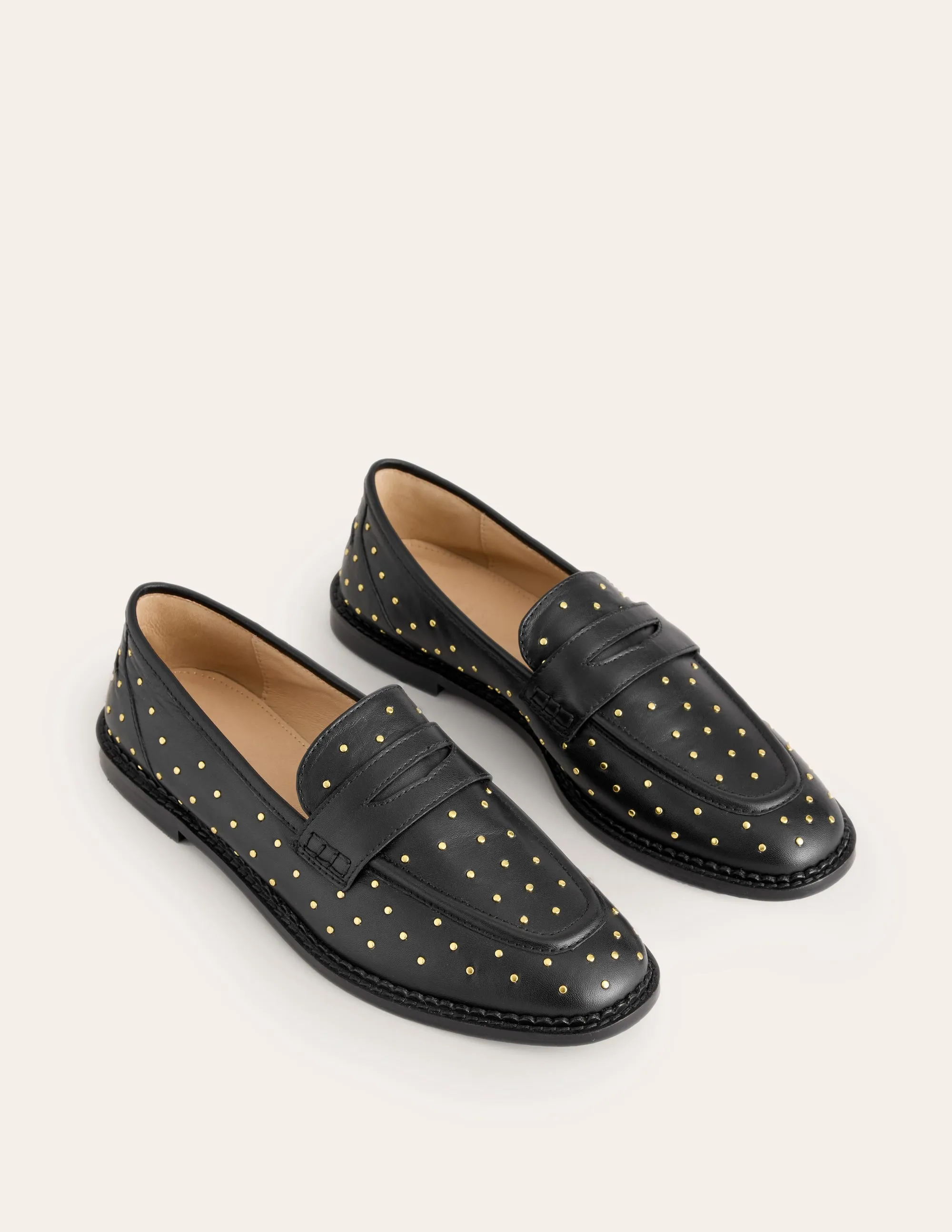 Nya Structured Penny Loafers-Black Studs