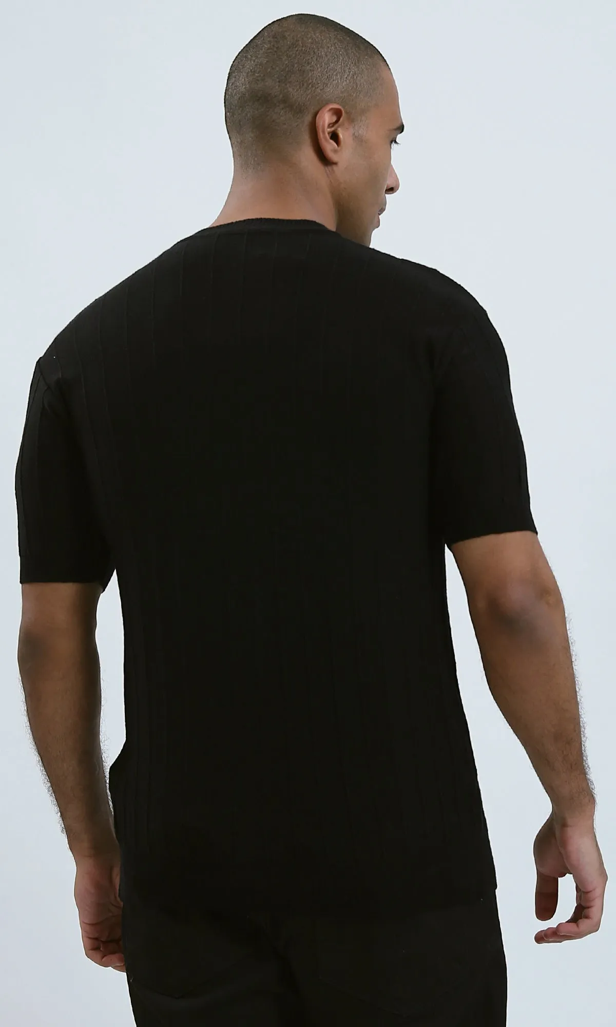 O182714 Kintted Relaxed Fit Slip On Black Tee