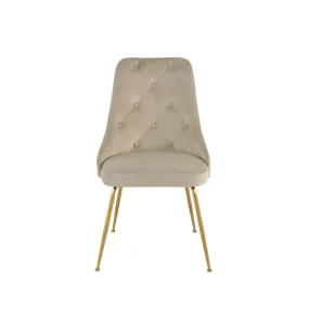 Plumeria Beige Velvet Chair with Gold Legs - Set of 2