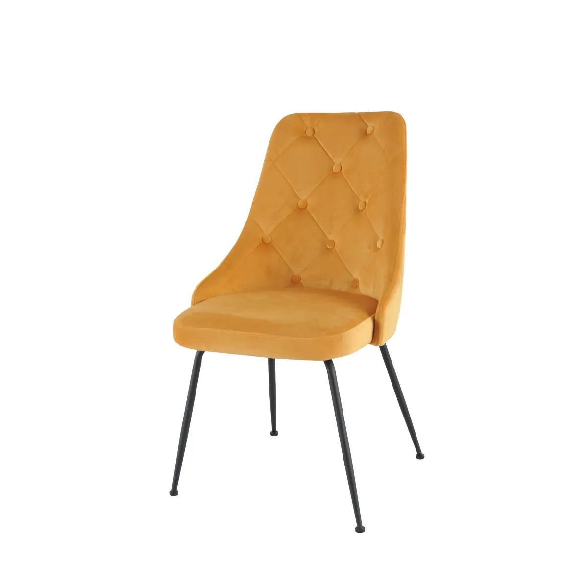 Plumeria Yellow Velvet Chair with Black Legs - Set of 2