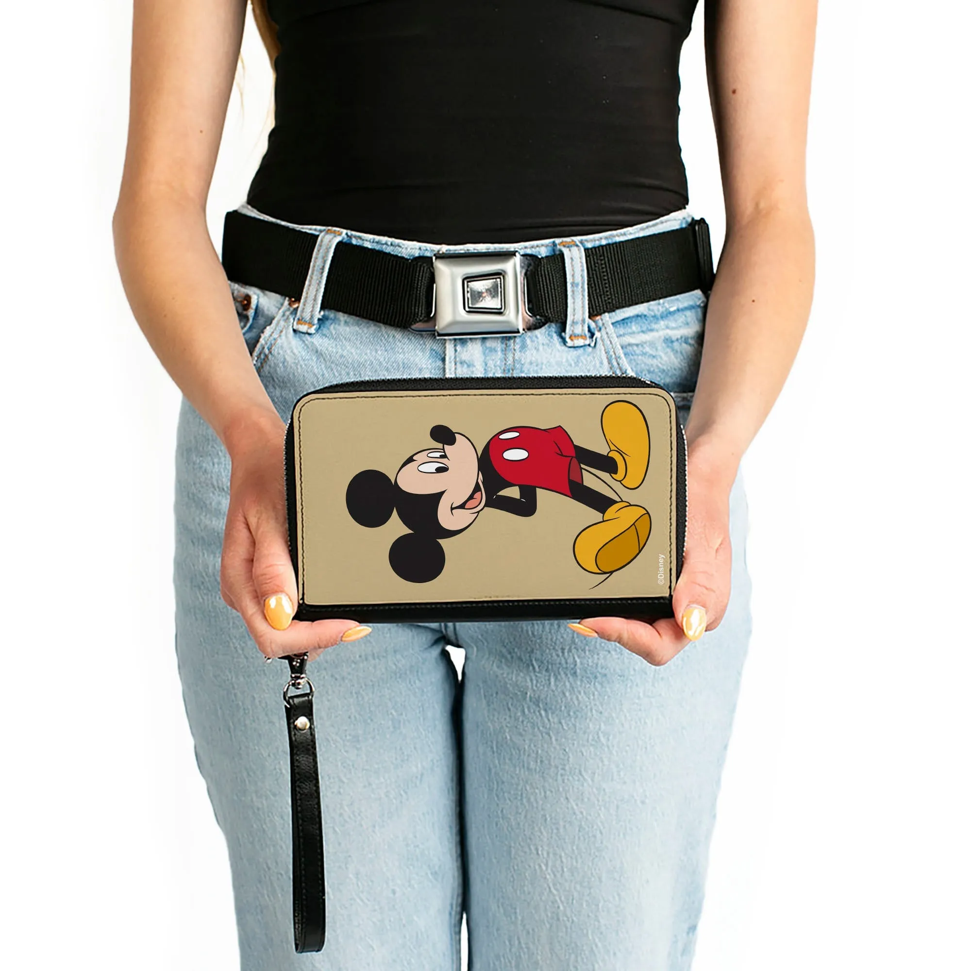 PU Zip Around Wallet Rectangle - Classic Mickey Mouse Standing Pose Yellow