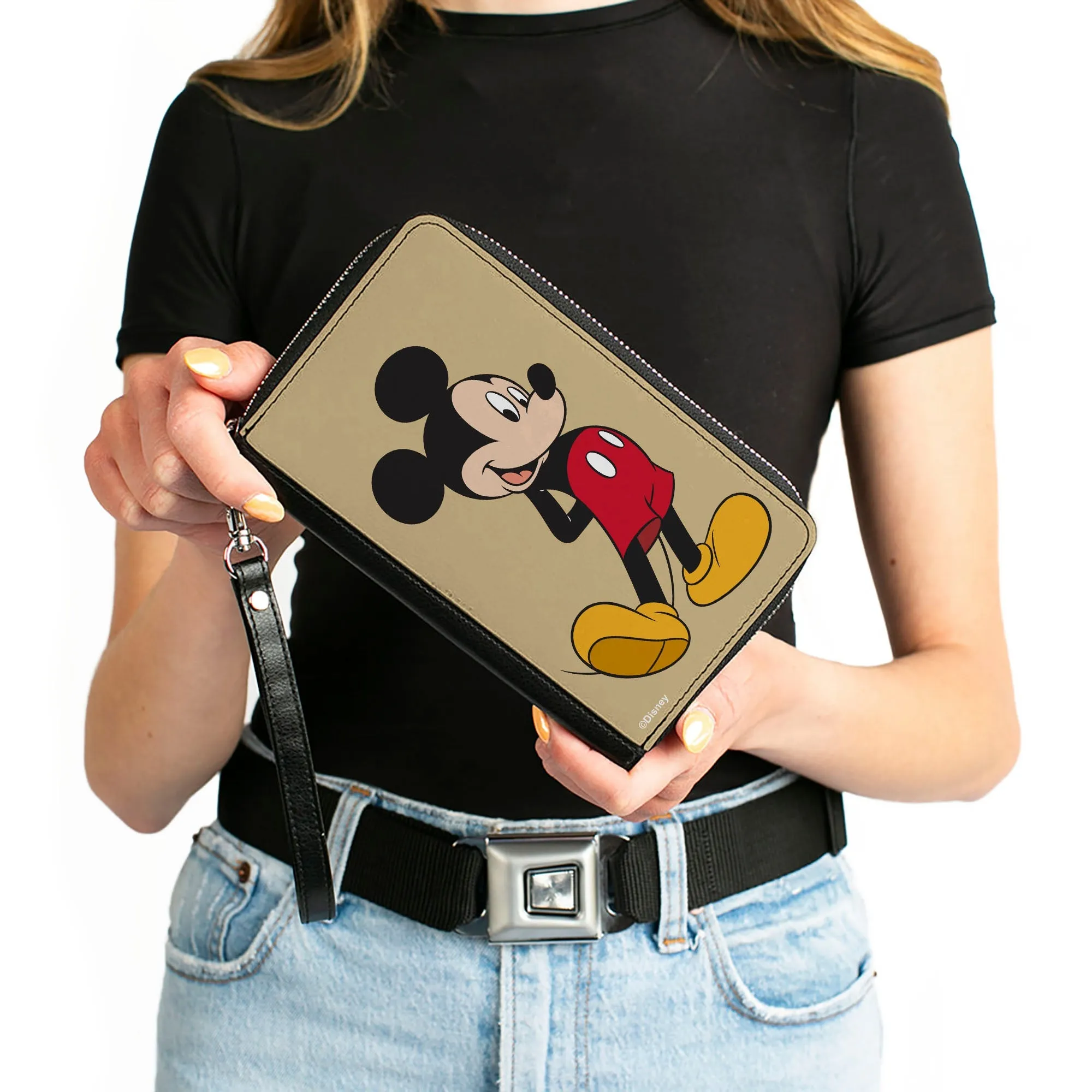 PU Zip Around Wallet Rectangle - Classic Mickey Mouse Standing Pose Yellow