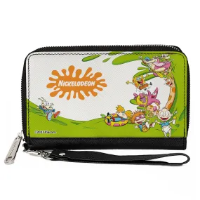 PU Zip Around Wallet Rectangle - Nick 90's Character Mash Up and NICKELODEON Splat Logo White