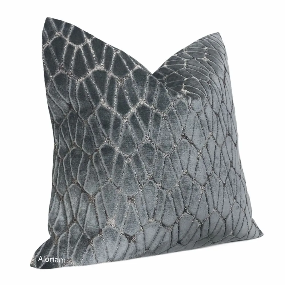 Rombo Storm Gray Cut Velvet Pillow Cover (Romo Black Edition Fabric)