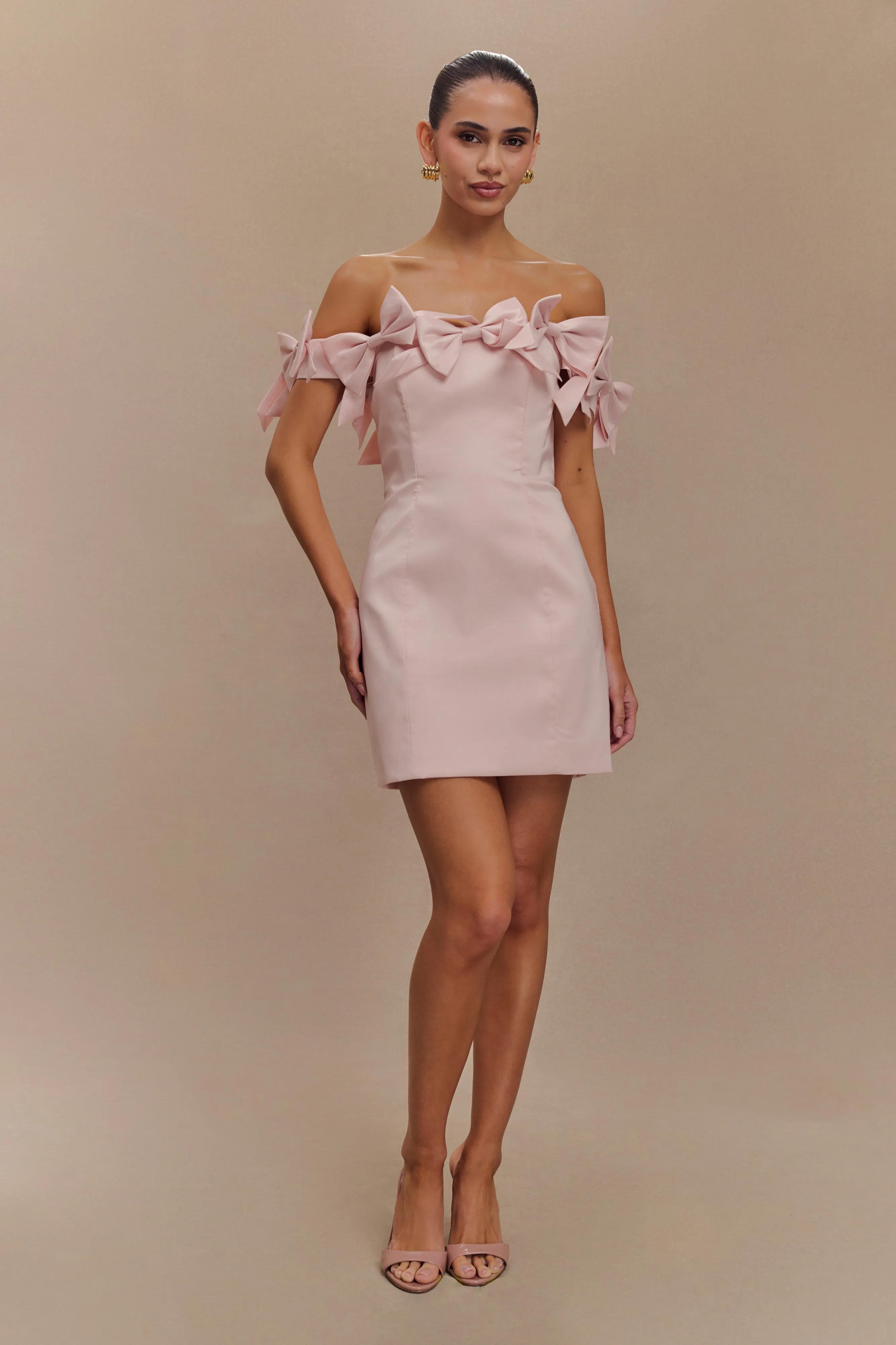 Rose Strapless Bow Mini Dress - Powder Pink