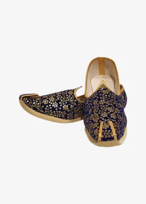 Royal Blue Velvet Embroidered Mens Mojdi