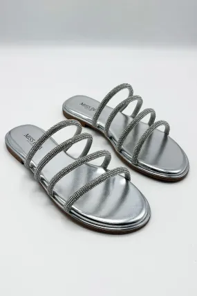 Sirra Diamante Embellished 4 Strap Sliders in Silver