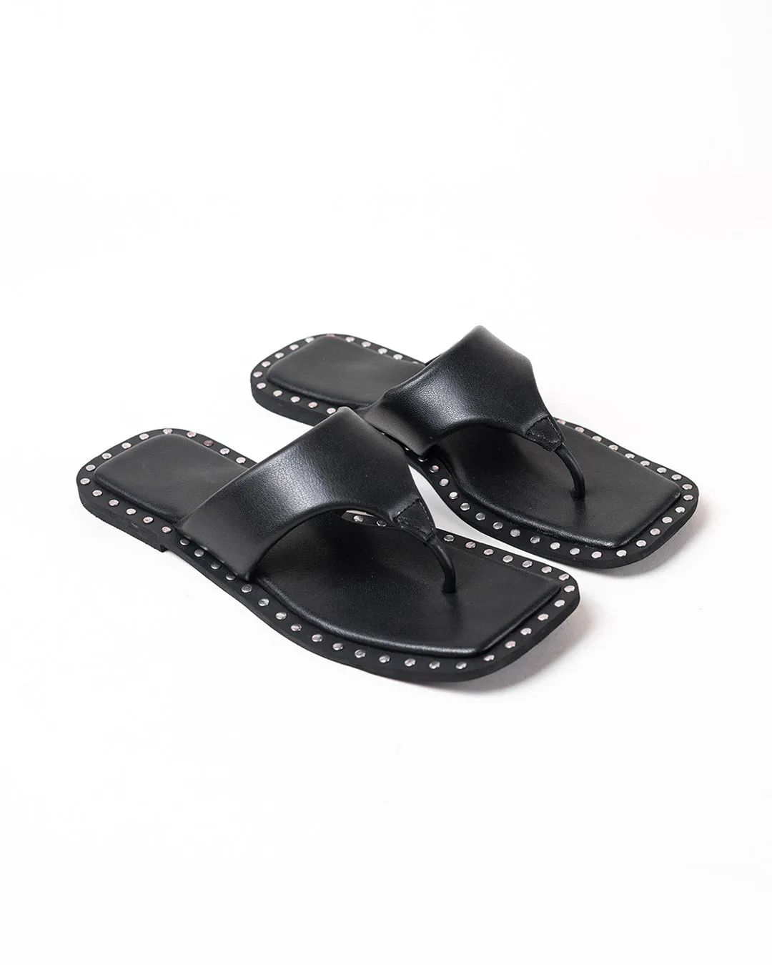 Stud Detail Slip On Black Flats