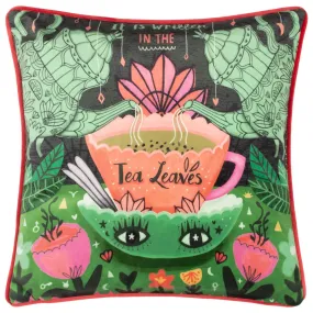 Tea Leaves Illustrated Velvet Cushion Cover 17" x 17"