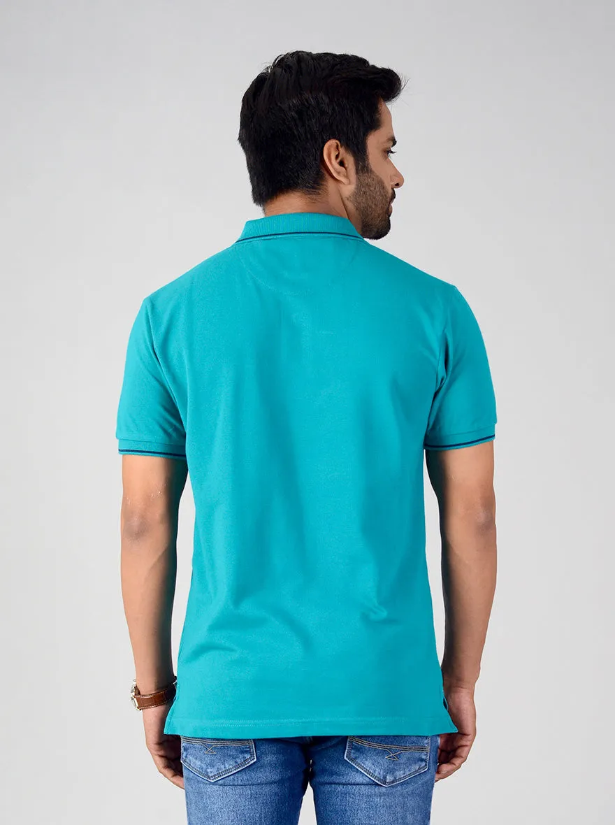 Tile Blue Solid Slim Fit Polo T-shirt | Greenfibre