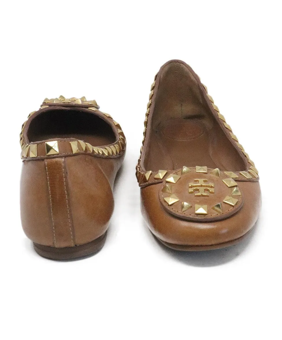 Tory Burch Brown Leather Studded Flats sz 6