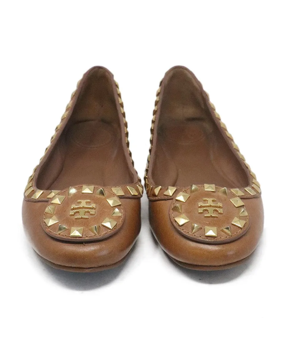 Tory Burch Brown Leather Studded Flats sz 6