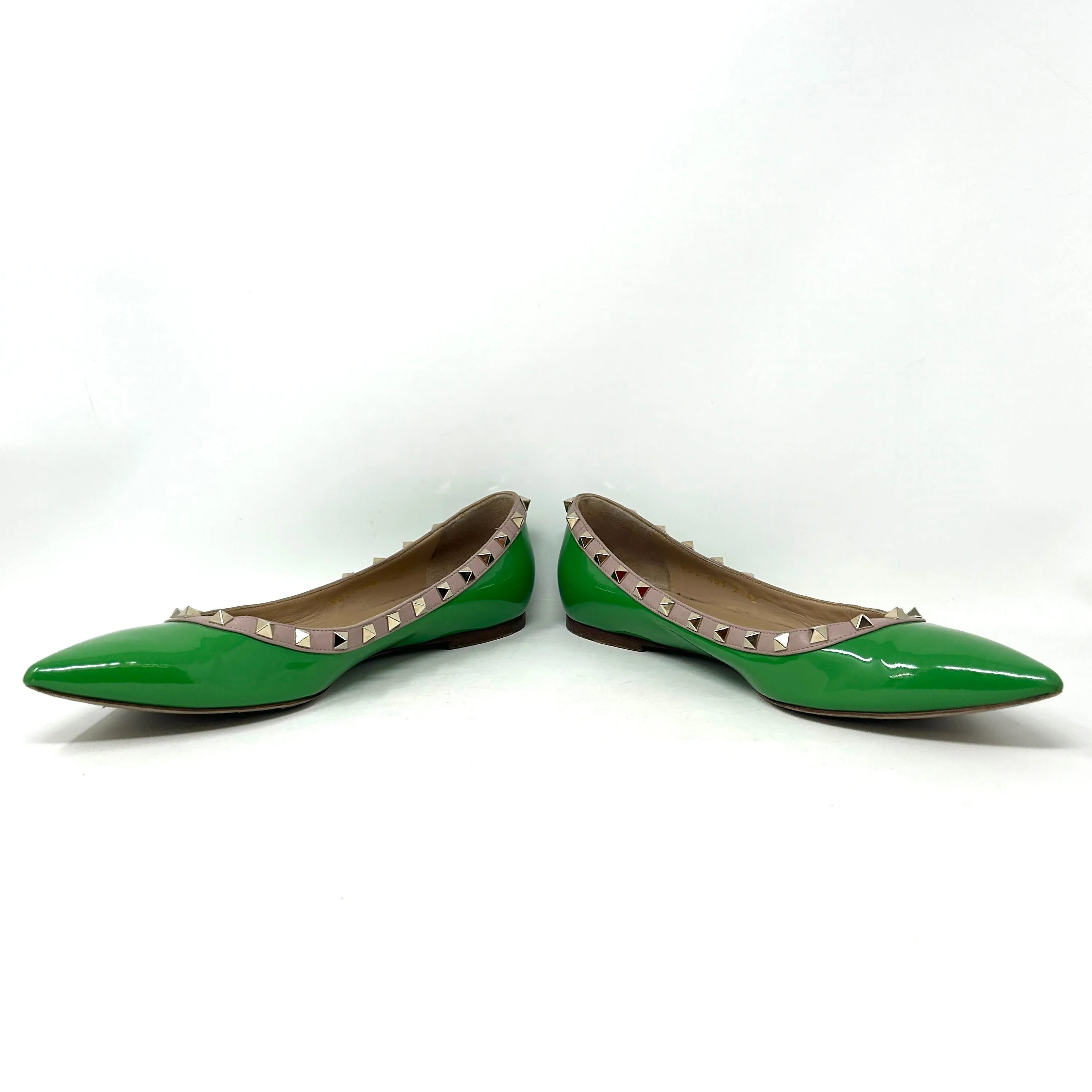 Valentino Garavani Rockstud Green Patent Nude Leather Ballerina Flats 42 UK 9