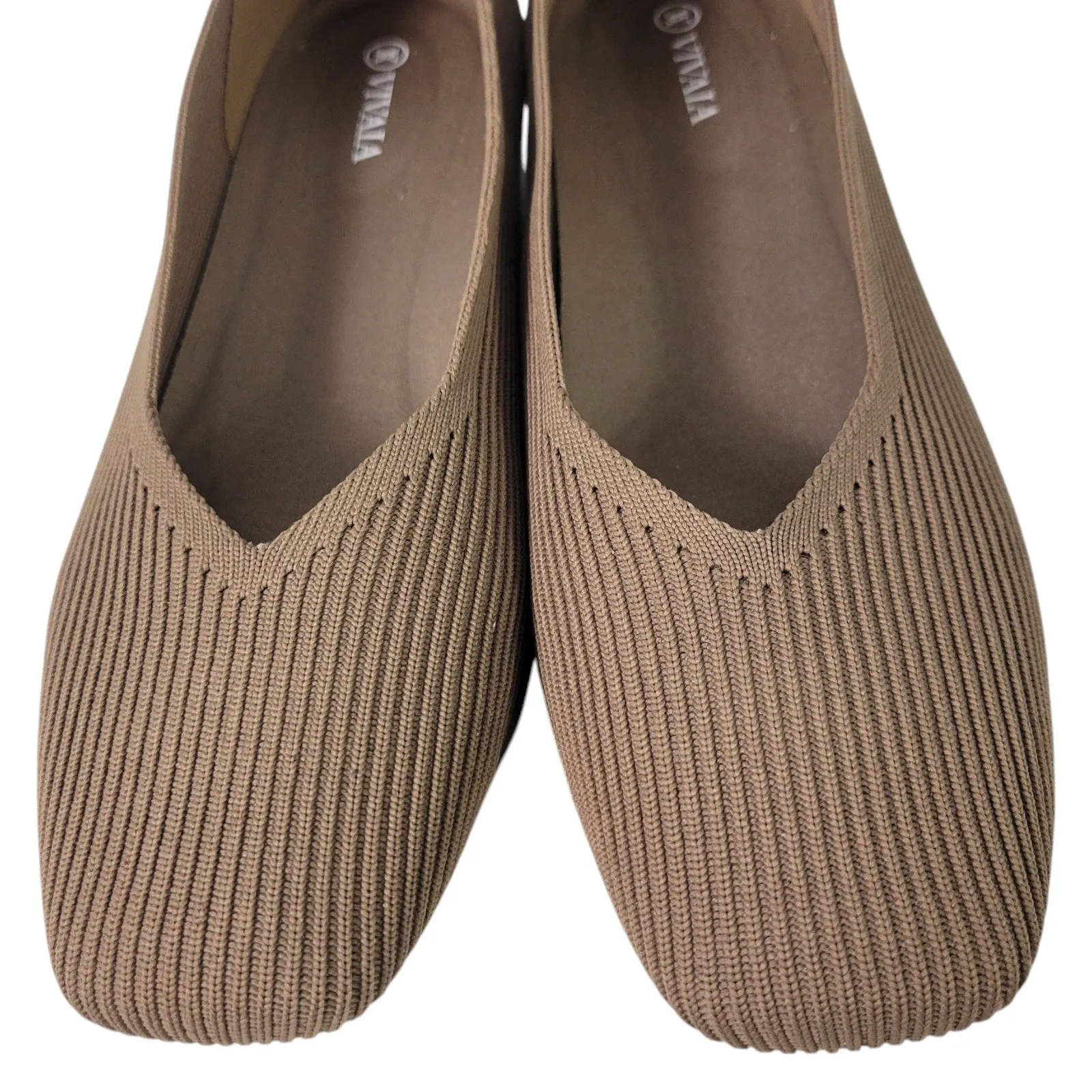 Vivaia Margot Flats Brown Expresso Square Toe V Cut Ballet Knit Slip On Shoes Size 10