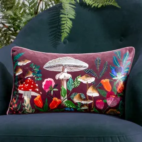 Wild Garden Mushrooms Cushion Wine