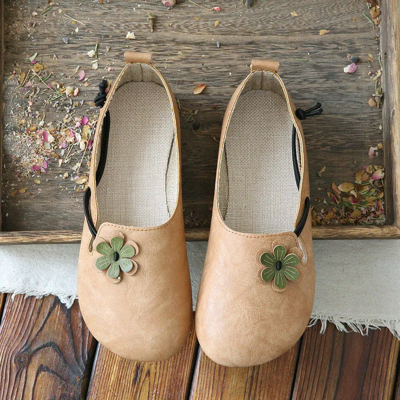 Women Retro Flowers Round Toe Comfort Flats