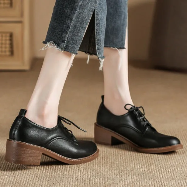 Womens Casual Lace Up Oxford Shoes Middle Heels