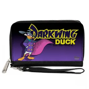 Women's PU Zip Around Wallet Rectangle - DARKWING DUCK Standing Pose Purple Fade